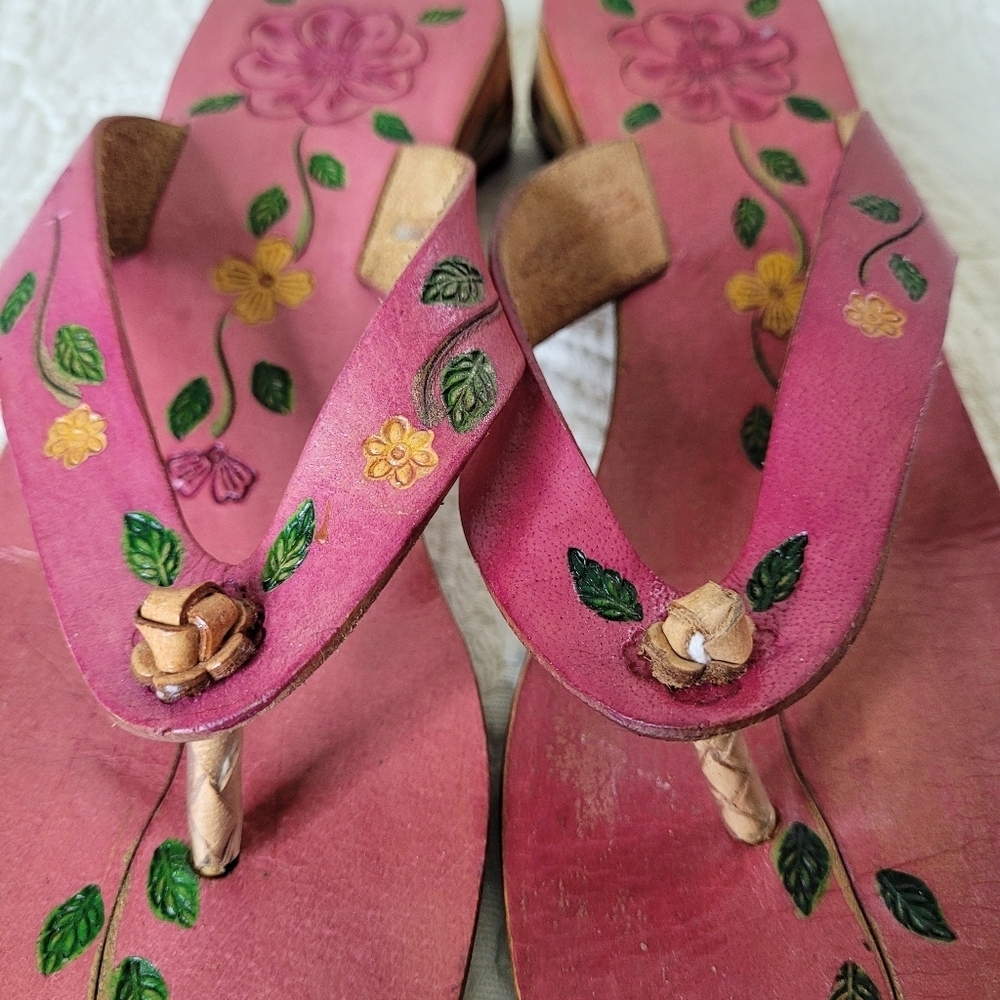 Rebels Leather Boho Sandals Size 9 Hand Painted - Picture 4 of 10